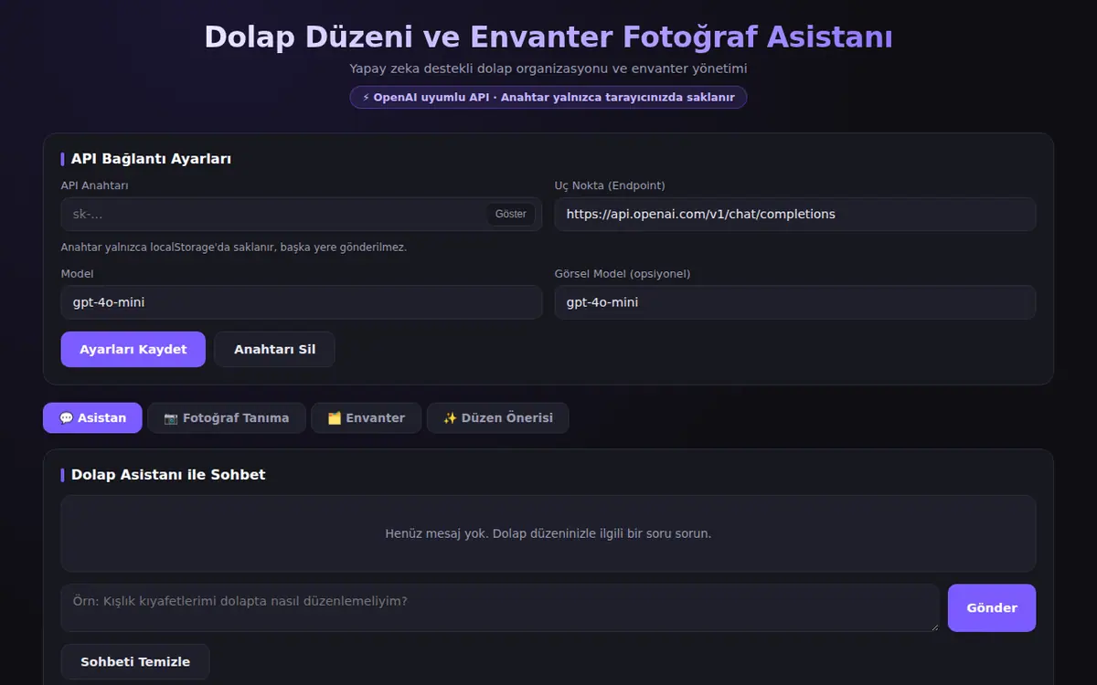 Dolap Düzeni & Envanter Fotoğraf Asistanı ekran görüntüsü