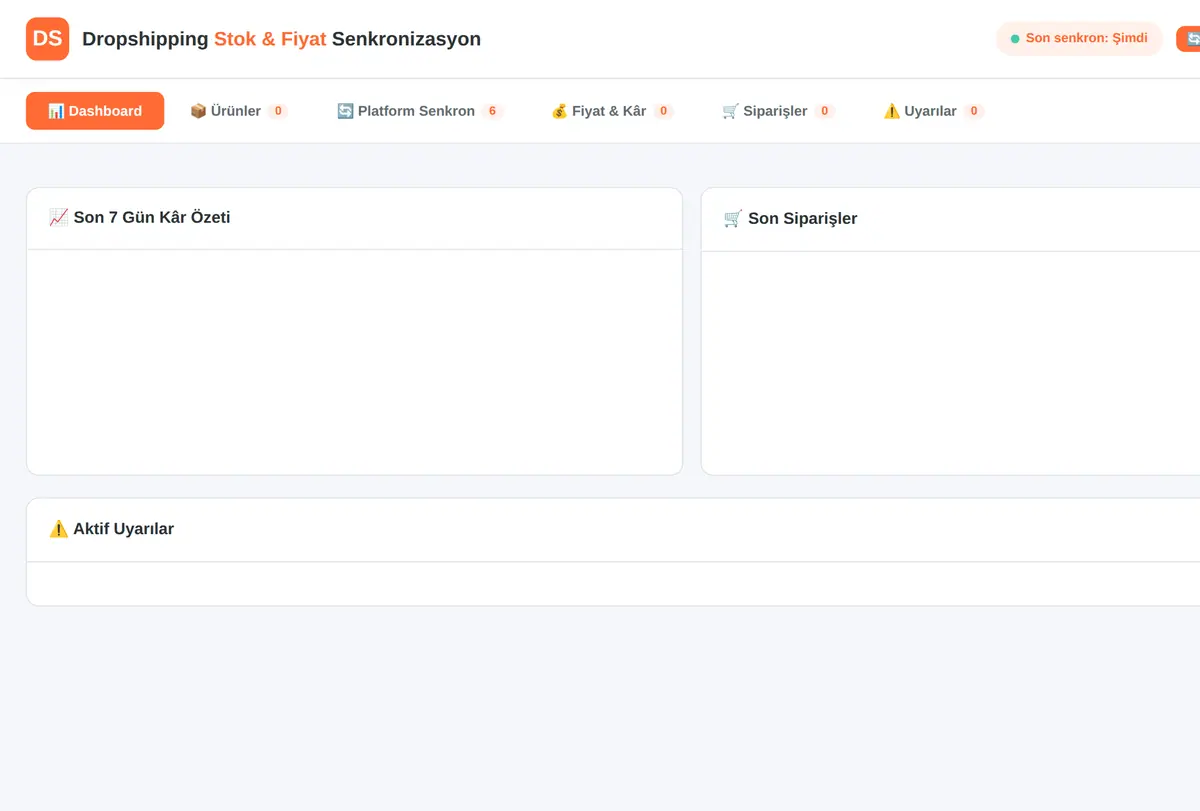 Dropshipping Stok & Fiyat Senkronizasyon Aracı ekran görüntüsü