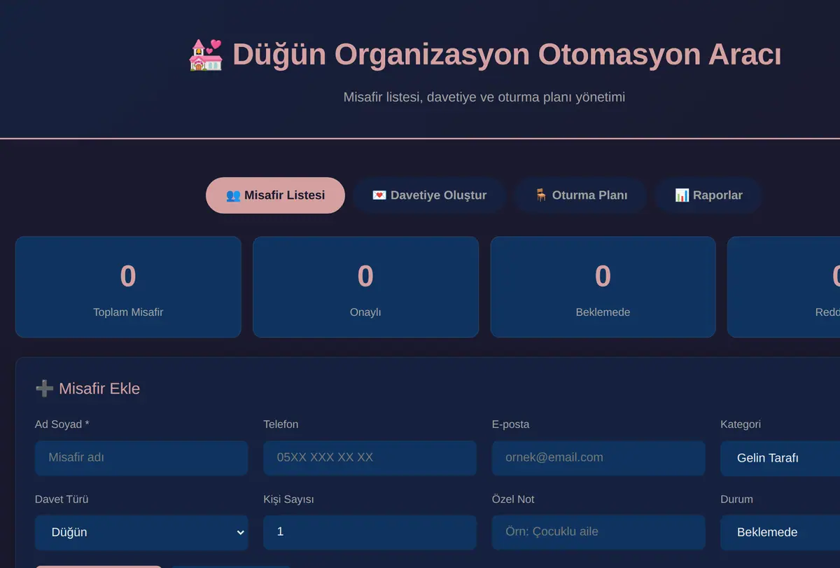 Düğün Organizasyon Otomasyon Aracı ekran görüntüsü