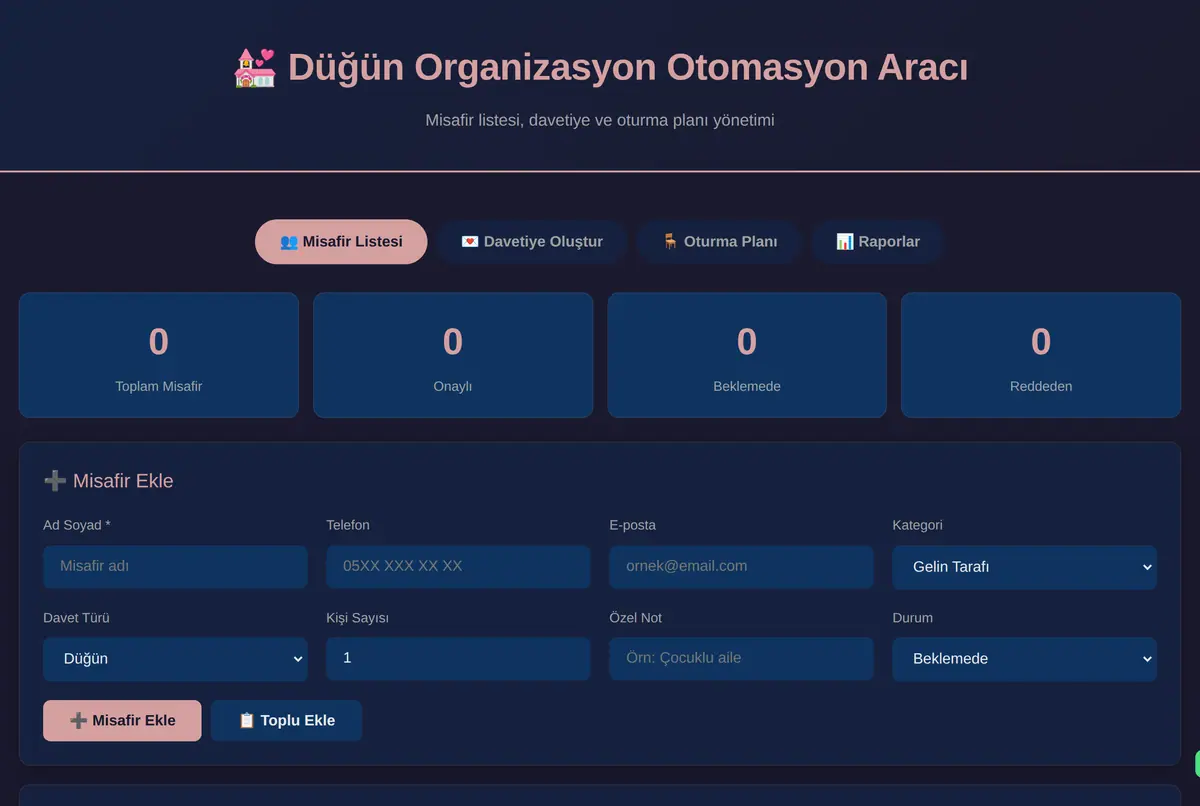 Düğün Organizasyon Otomasyon Aracı ekran görüntüsü 2