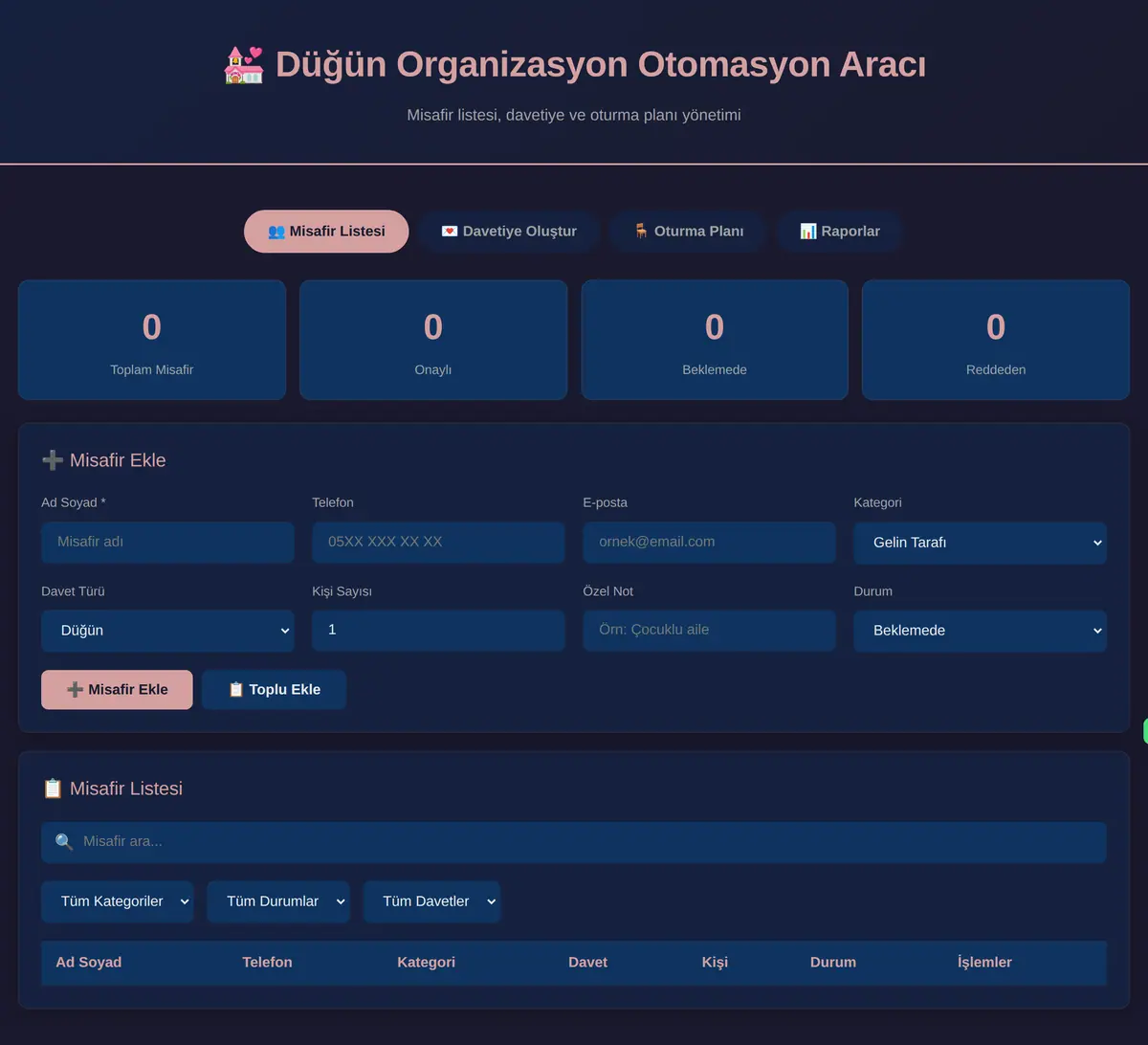 Düğün Organizasyon Otomasyon Aracı ekran görüntüsü 3