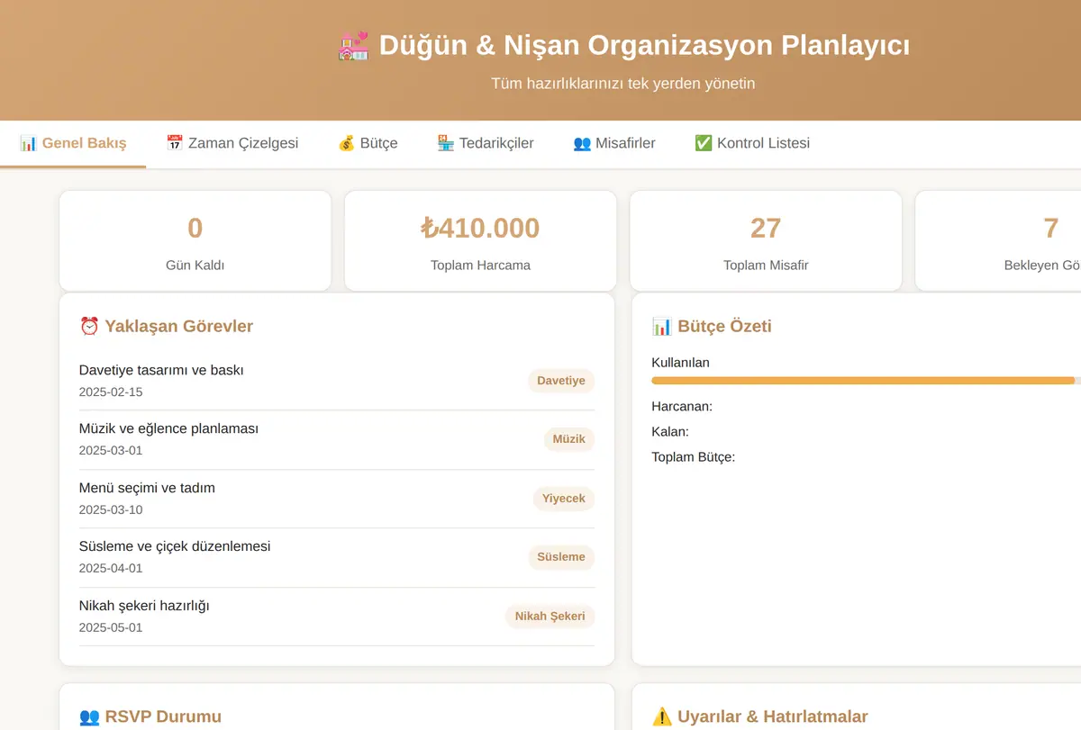 Düğün & Nişan Organizasyon Planlayıcı ekran görüntüsü