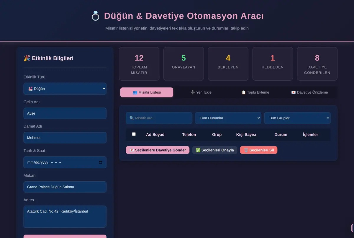 Düğün & Davetiye Otomasyon Aracı ekran görüntüsü 2