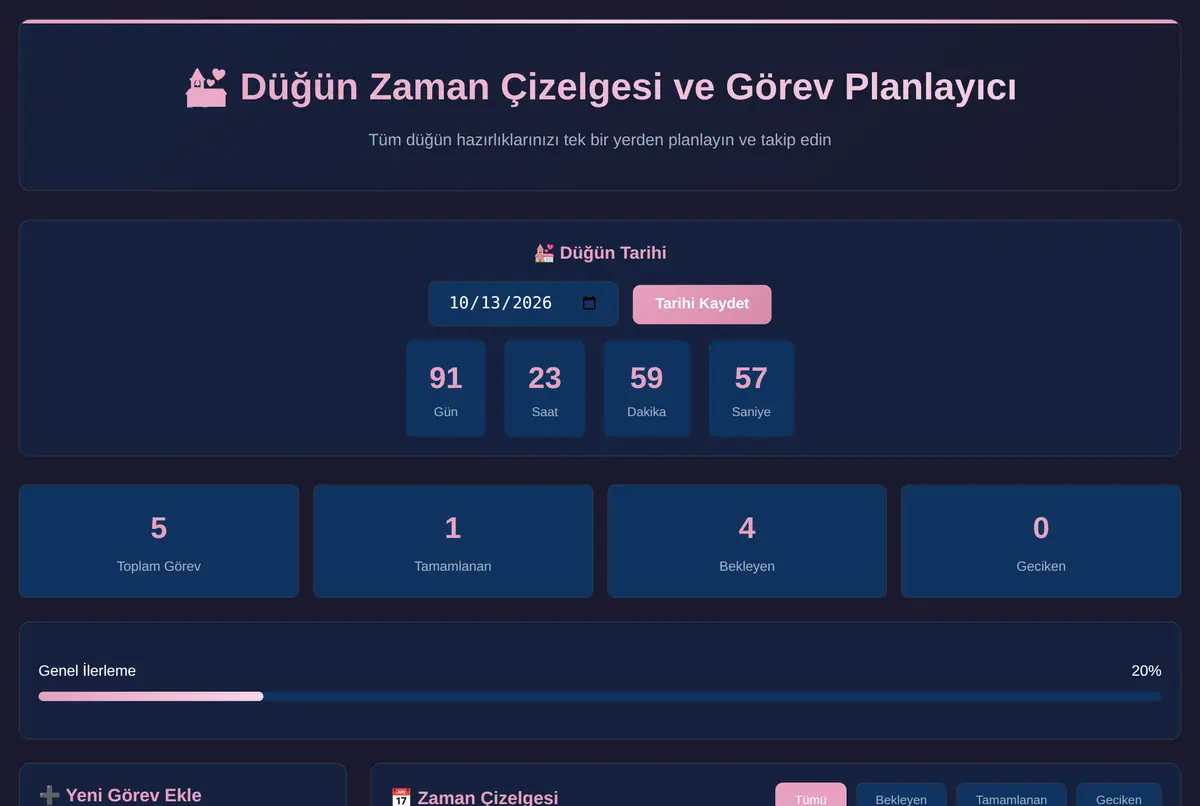Düğün Zaman Çizelgesi ve Görev Planlayıcı ekran görüntüsü 2