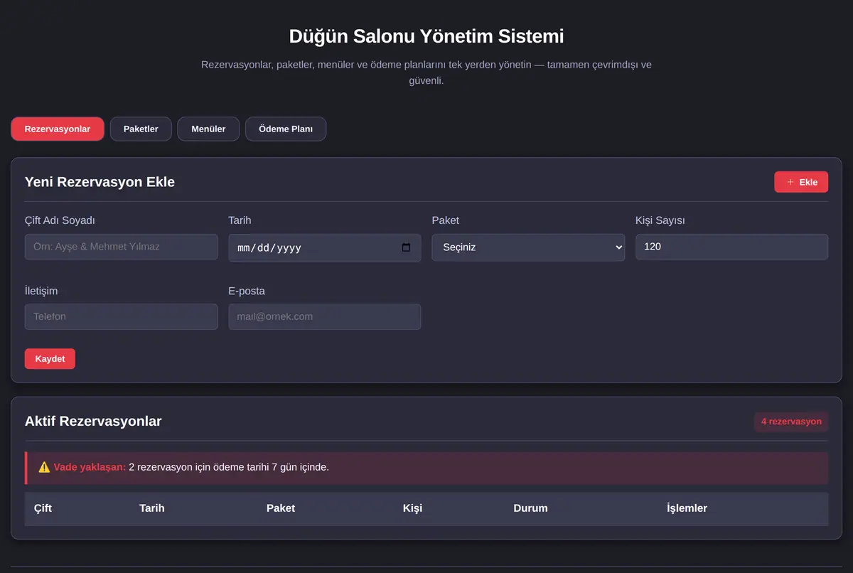 Düğün Salonu Yönetim Sistemi ekran görüntüsü 2
