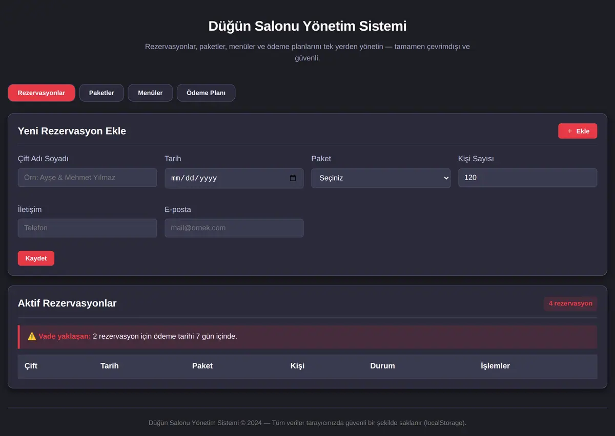 Düğün Salonu Yönetim Sistemi ekran görüntüsü 3