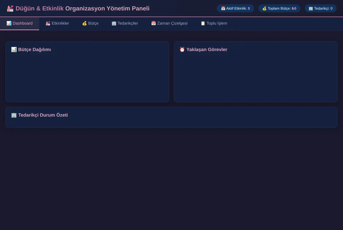 Düğün & Etkinlik Organizasyon Yönetim Paneli ekran görüntüsü 3