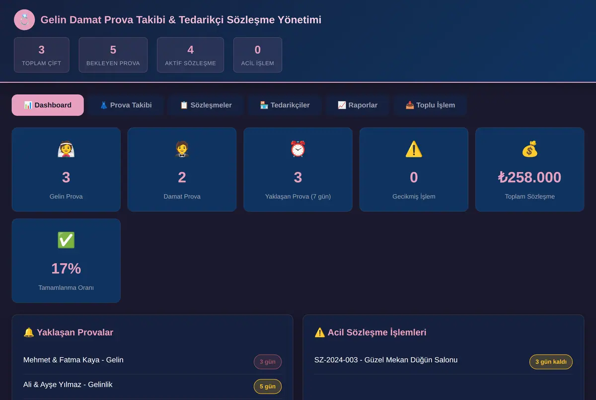 Gelin Damat Prova Takibi & Tedarikçi Sözleşme Yönetimi ekran görüntüsü 2