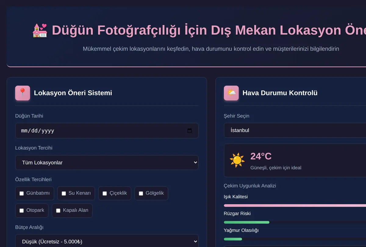 Düğün Fotoğrafçılığı İçin Dış Mekan Lokasyon Önerici ekran görüntüsü