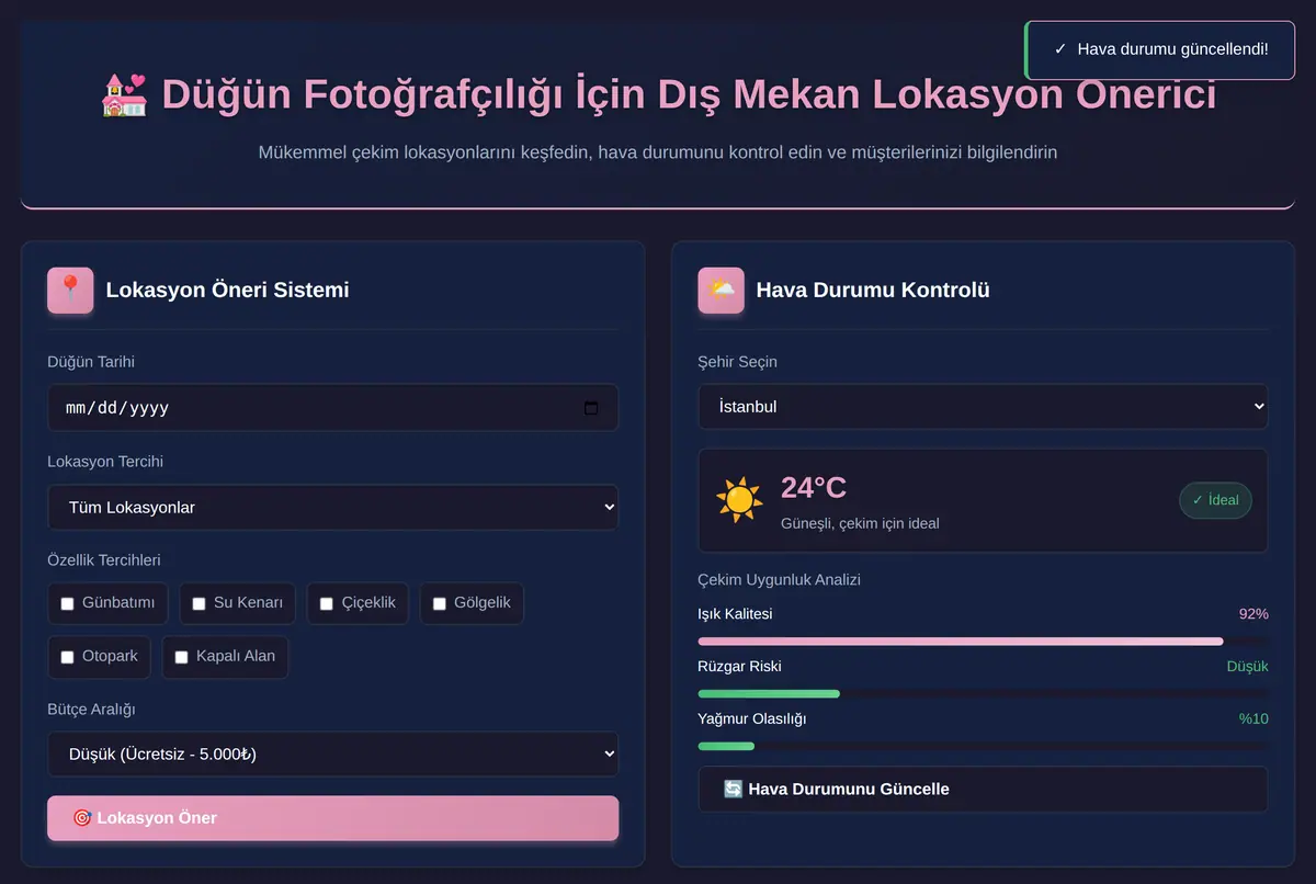 Düğün Fotoğrafçılığı İçin Dış Mekan Lokasyon Önerici ekran görüntüsü 2