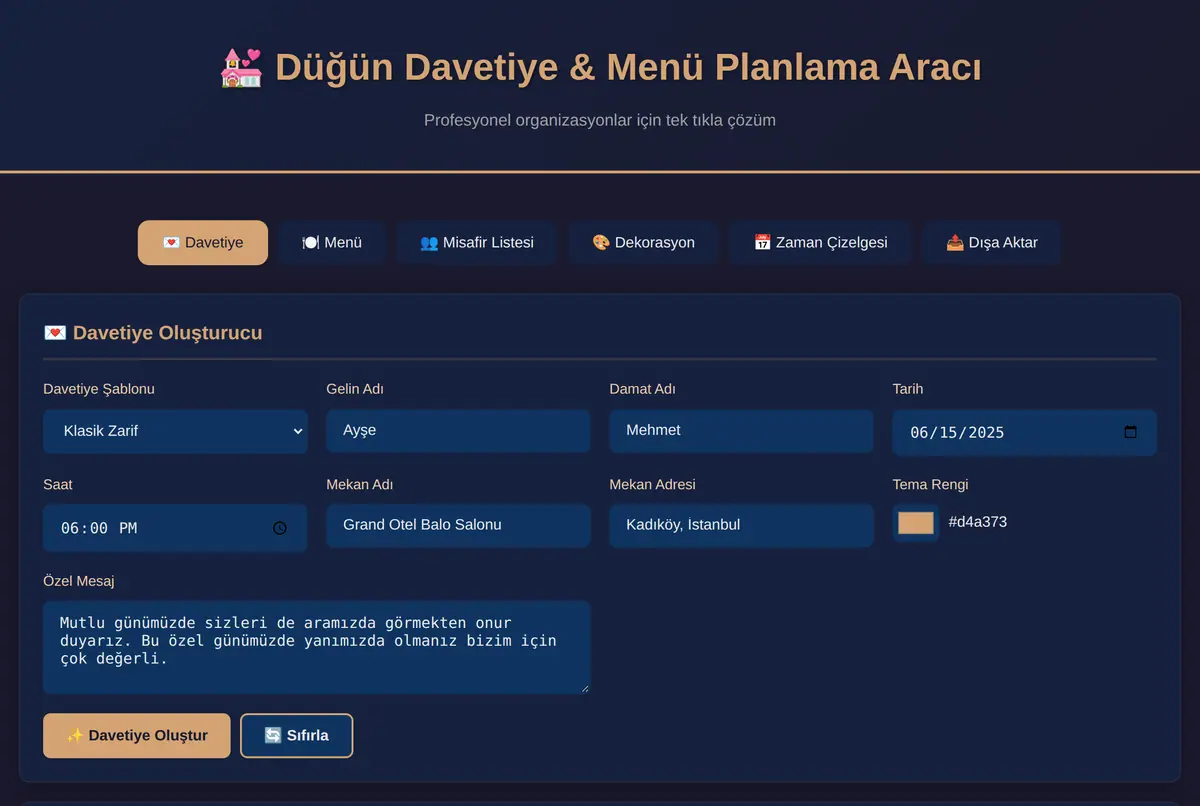 Düğün Davetiye & Menü Planlama Aracı ekran görüntüsü 2