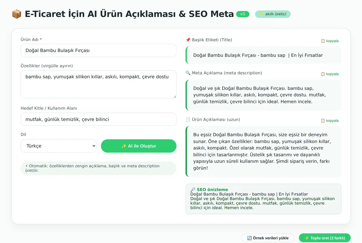 E-Ticaret İçin AI Ürün Açıklaması & SEO Meta Ol ekran görüntüsü 2