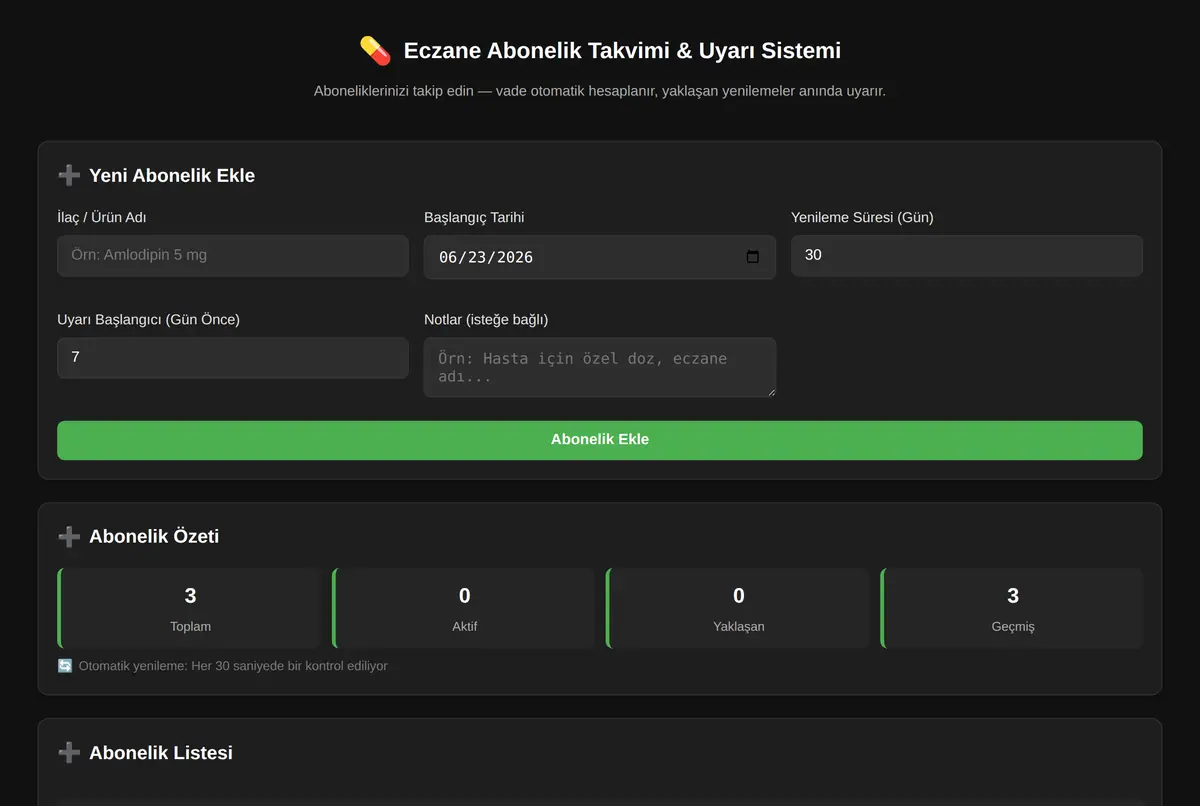 Eczane Abonelik Takvimi & Uyarı Sistemi ekran görüntüsü 2