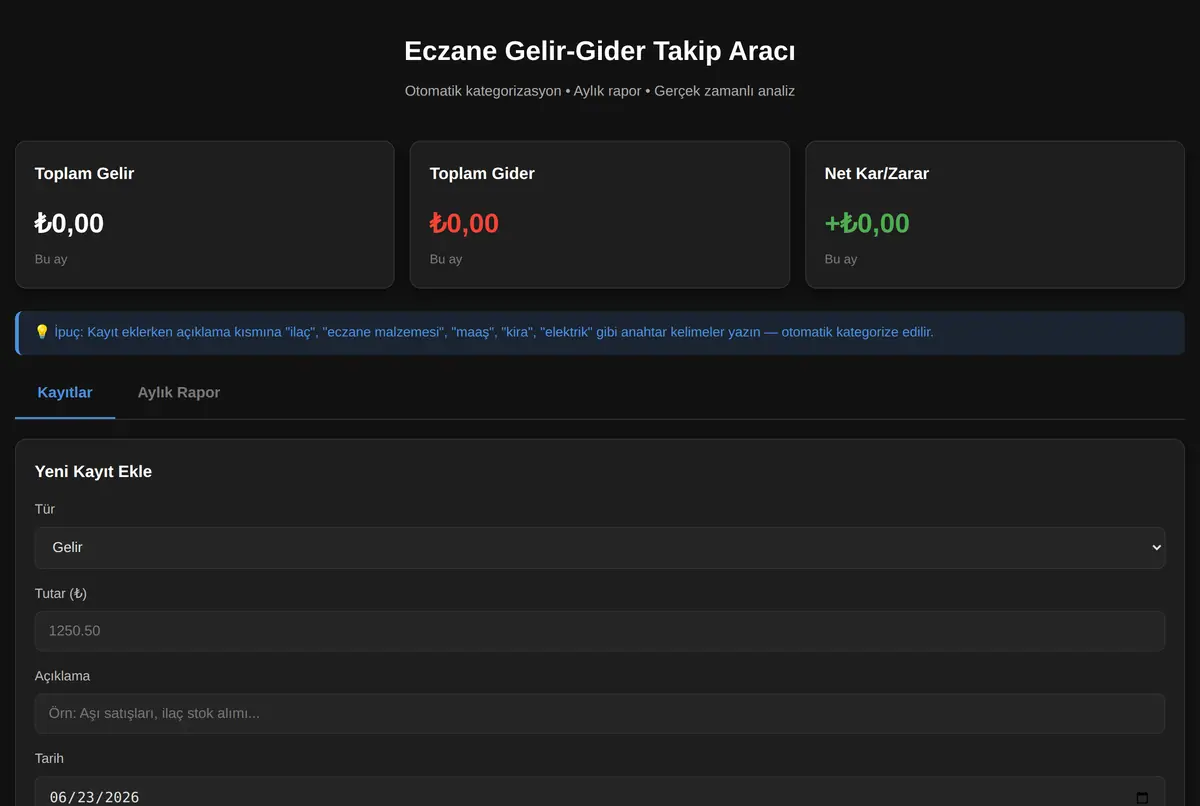 Eczane Gelir-Gider Takip Aracı ekran görüntüsü 2