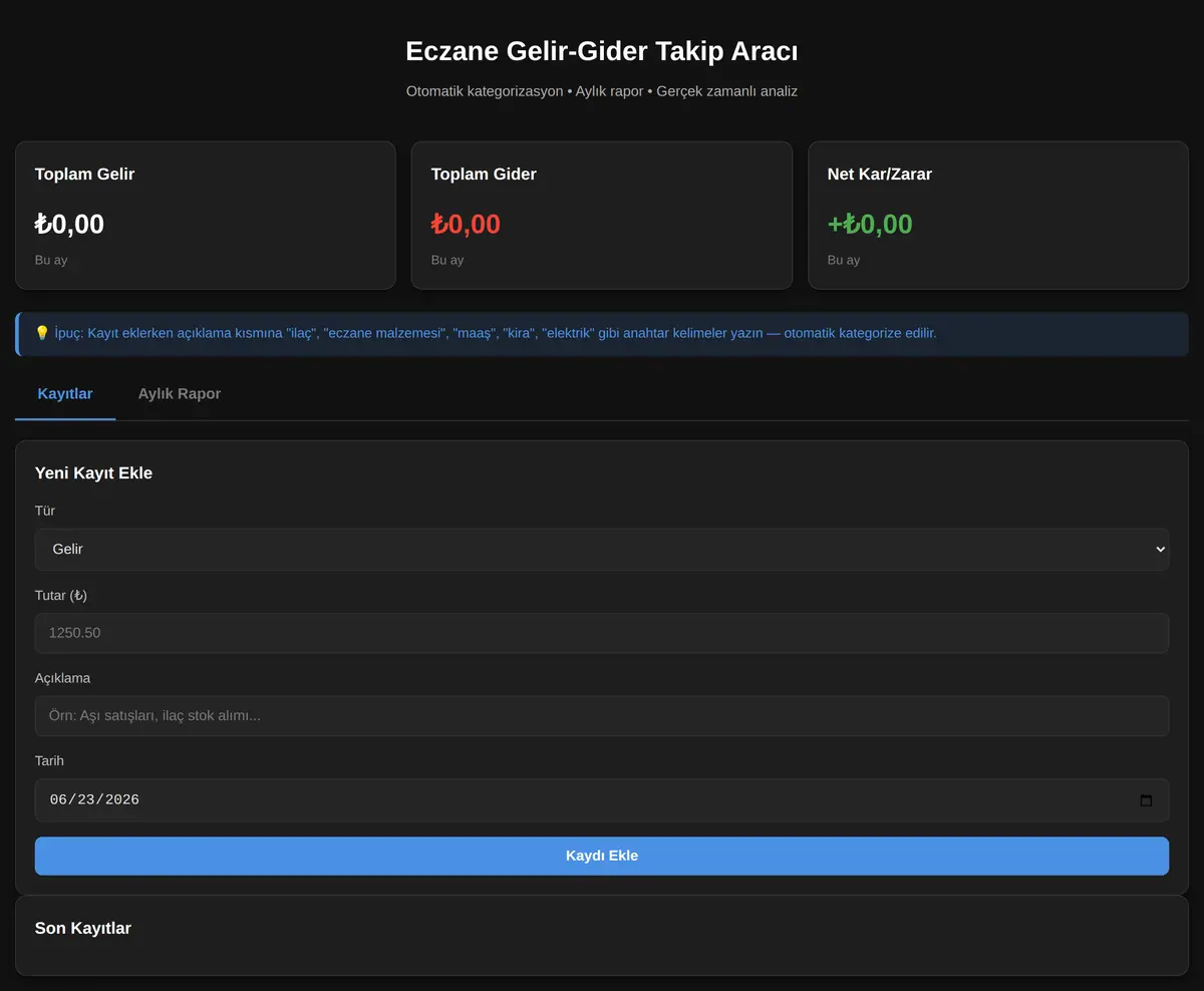 Eczane Gelir-Gider Takip Aracı ekran görüntüsü 3