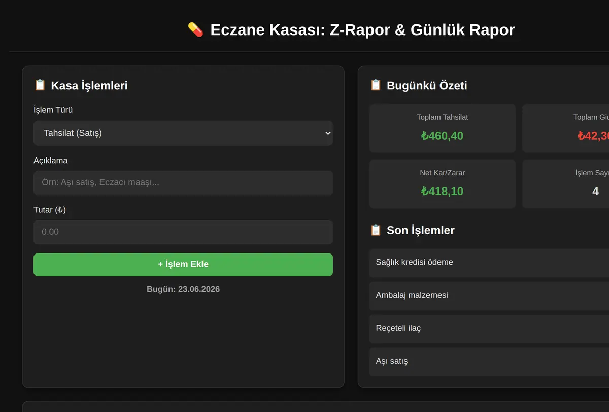Eczane Kasası: Z-Rapor & Günlük Rapor ekran görüntüsü