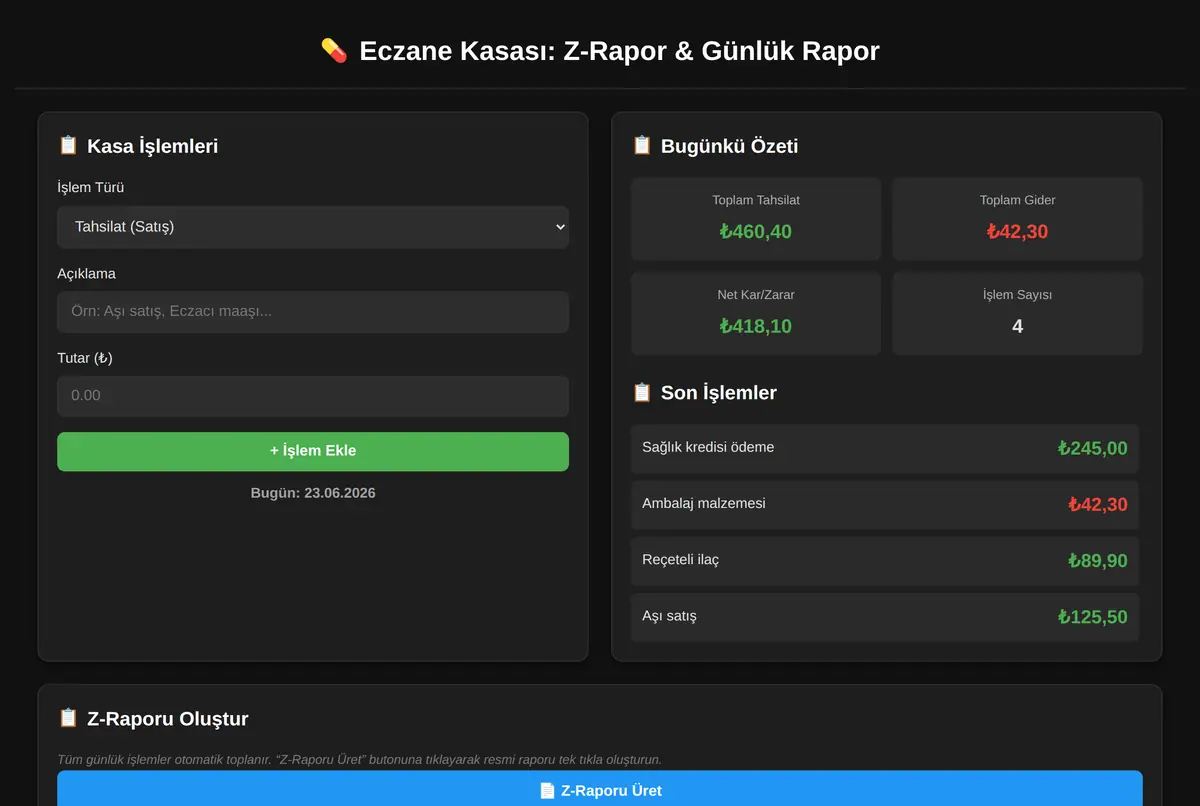 Eczane Kasası: Z-Rapor & Günlük Rapor ekran görüntüsü 2