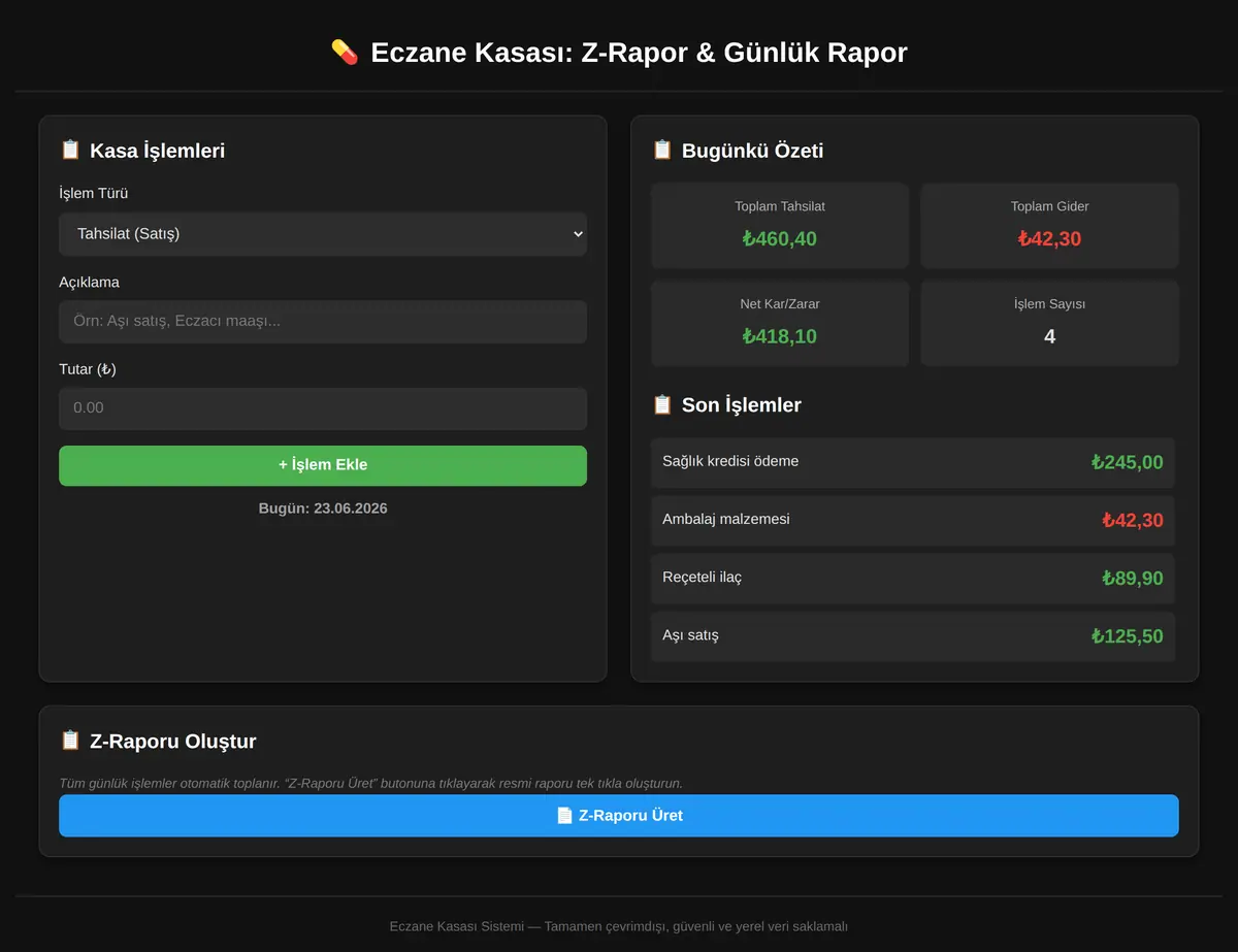Eczane Kasası: Z-Rapor & Günlük Rapor ekran görüntüsü 3