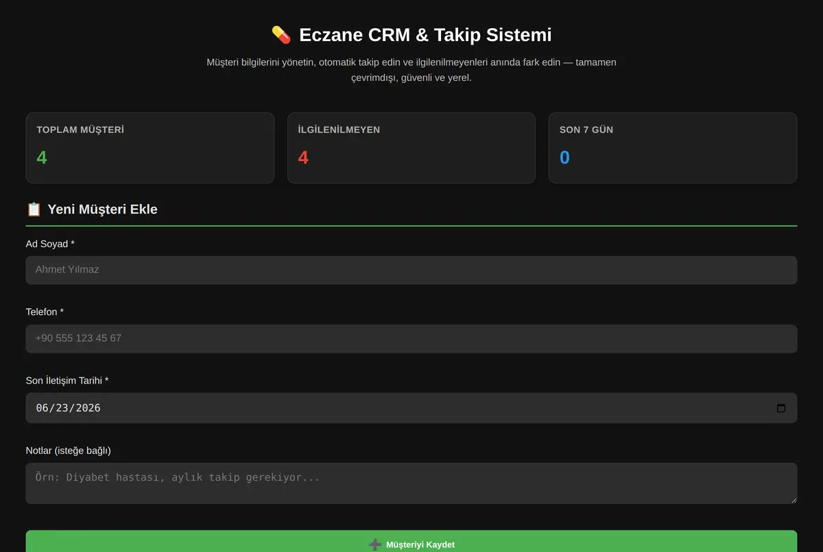 Eczane CRM & Takip Sistemi ekran görüntüsü 2