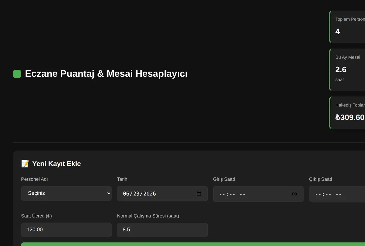 Eczane Puantaj & Mesai Hesaplayıcı ekran görüntüsü