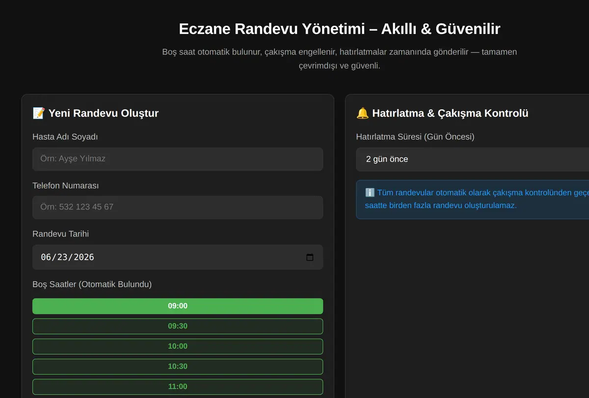 Eczane Randevu Yönetimi - Akıllı & Güvenilir ekran görüntüsü