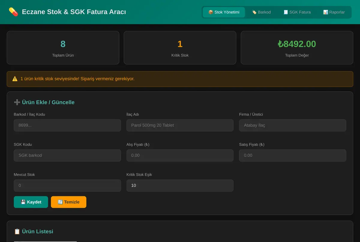 Eczane Stok & SGK Fatura Aracı ekran görüntüsü 2