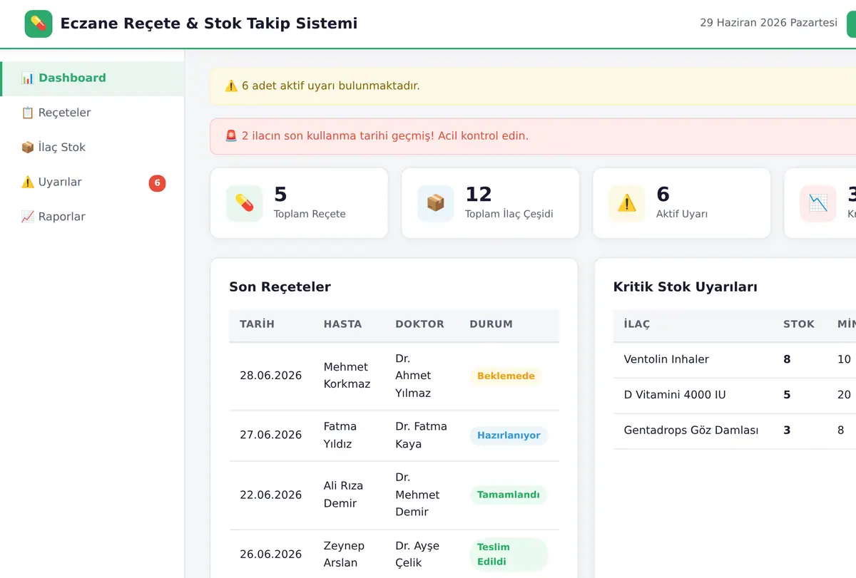 Eczane Reçete & Stok Takip Sistemi ekran görüntüsü