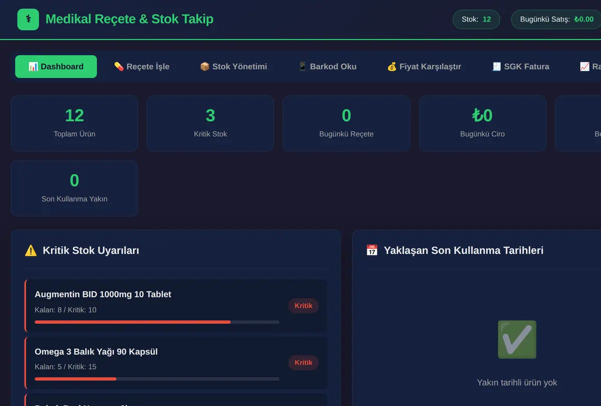 Medikal Reçete & Stok Takip Aracı ekran görüntüsü