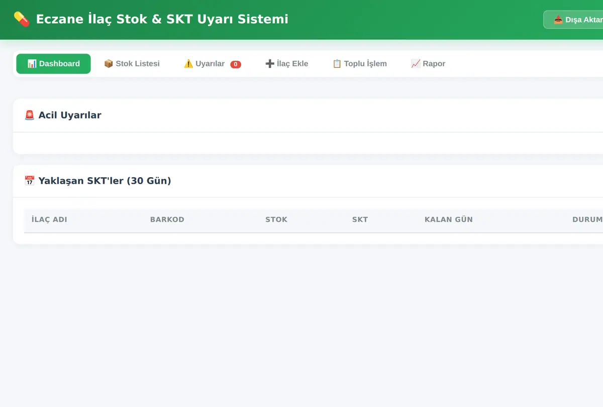 Eczane İlaç Stok & SKT Uyarı Sistemi ekran görüntüsü
