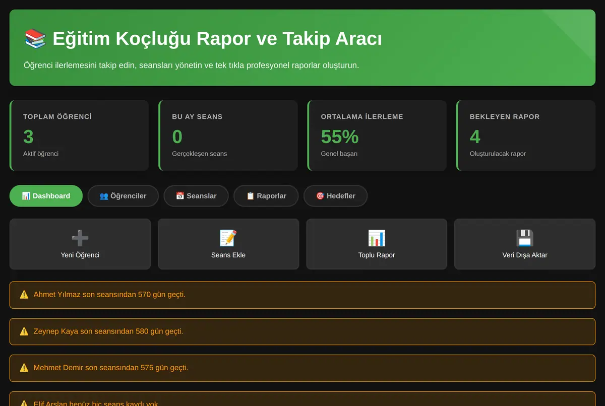 Eğitim Koçluğu Rapor ve Takip Aracı ekran görüntüsü 2