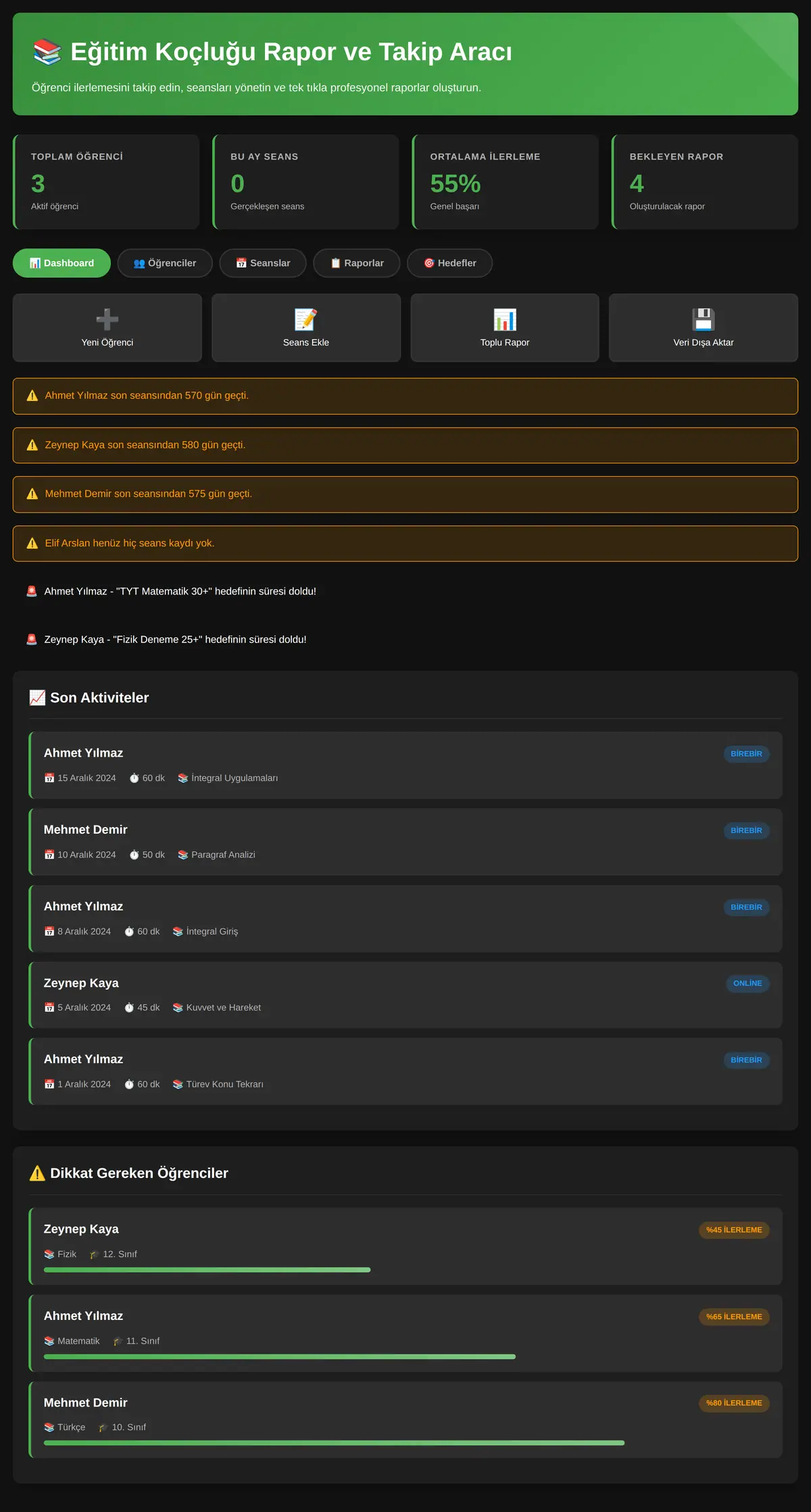 Eğitim Koçluğu Rapor ve Takip Aracı ekran görüntüsü 3