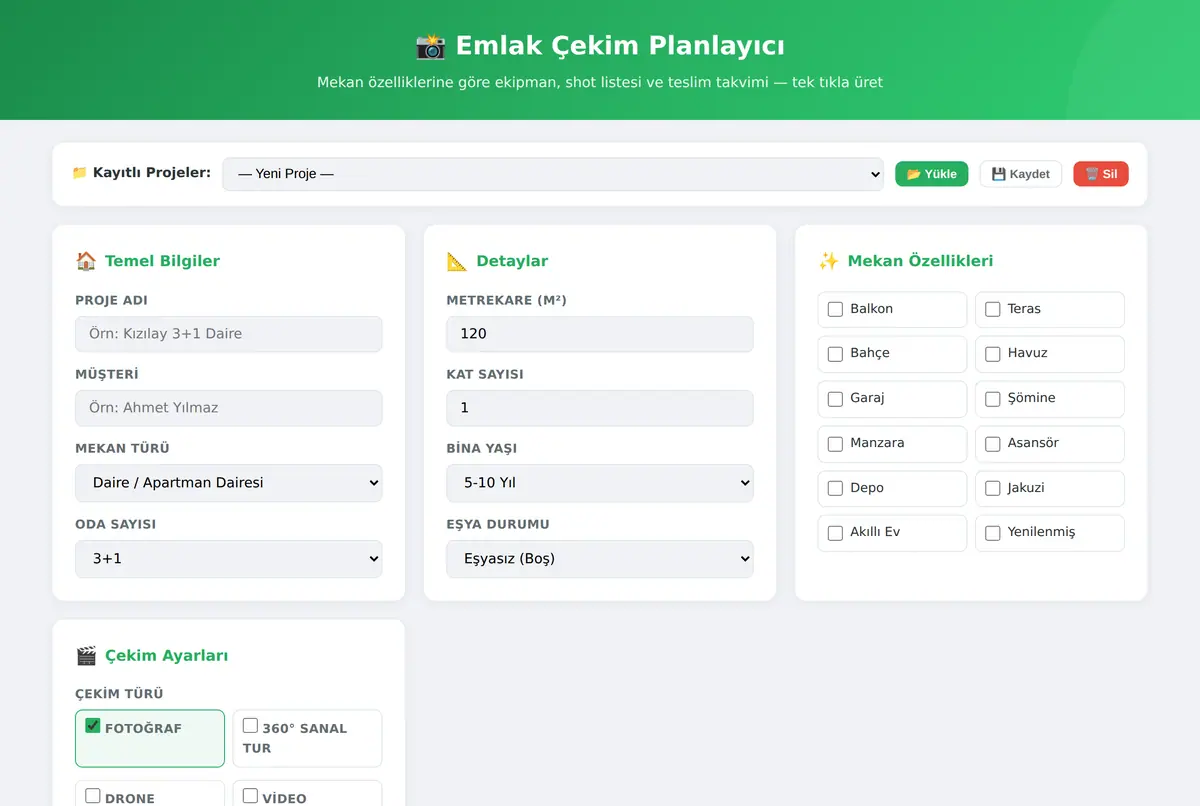 Emlak Çekim Planlayıcı - Shot Listesi ekran görüntüsü 2