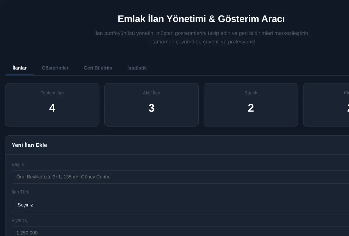 Emlak İlan ve Portföy Yönetimi Aracı ekran görüntüsü