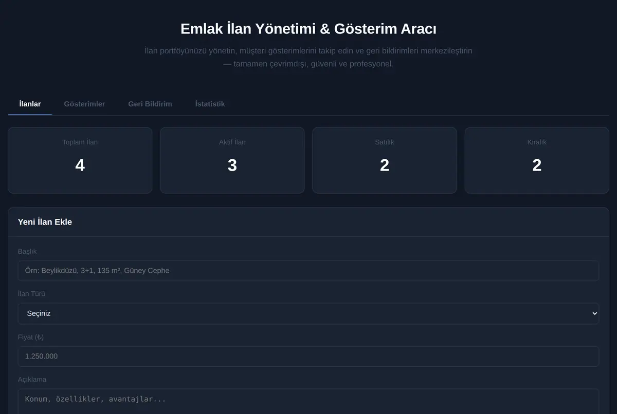 Emlak İlan ve Portföy Yönetimi Aracı ekran görüntüsü 2