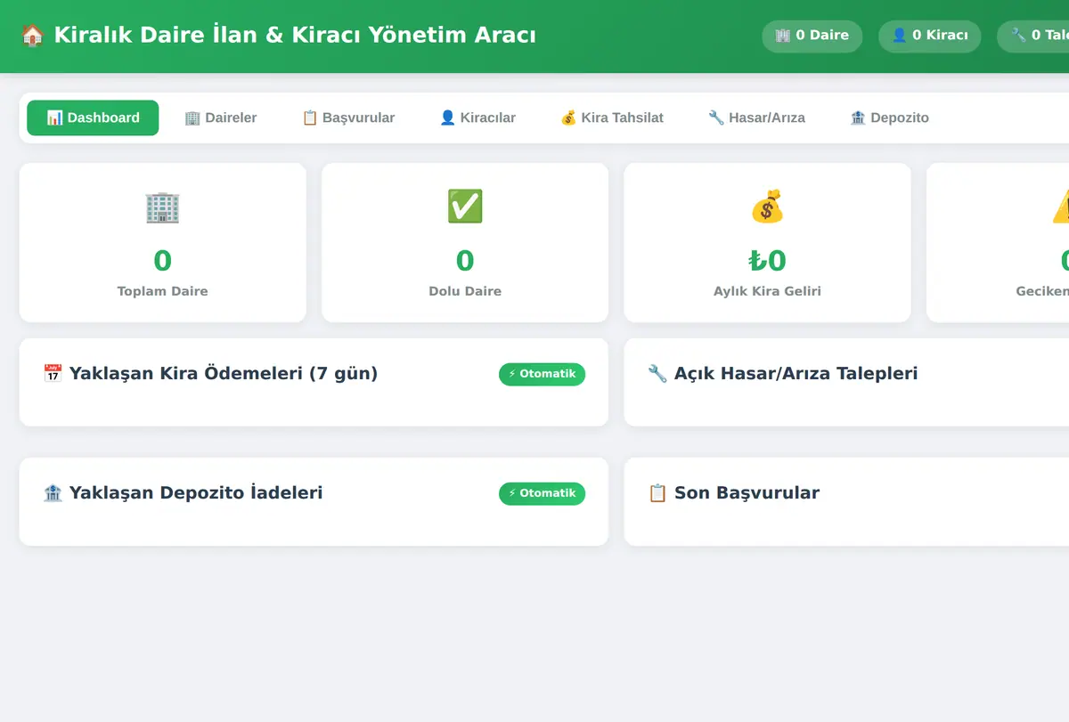 Kiralık Daire İlan & Kiracı Yönetim Aracı ekran görüntüsü