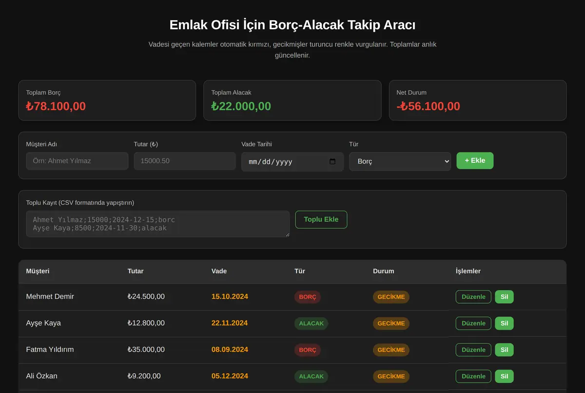 Emlak Ofisi İçin Borç-Alacak Takip Aracı ekran görüntüsü 2
