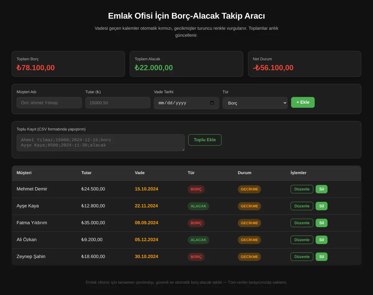 Emlak Ofisi İçin Borç-Alacak Takip Aracı ekran görüntüsü 3