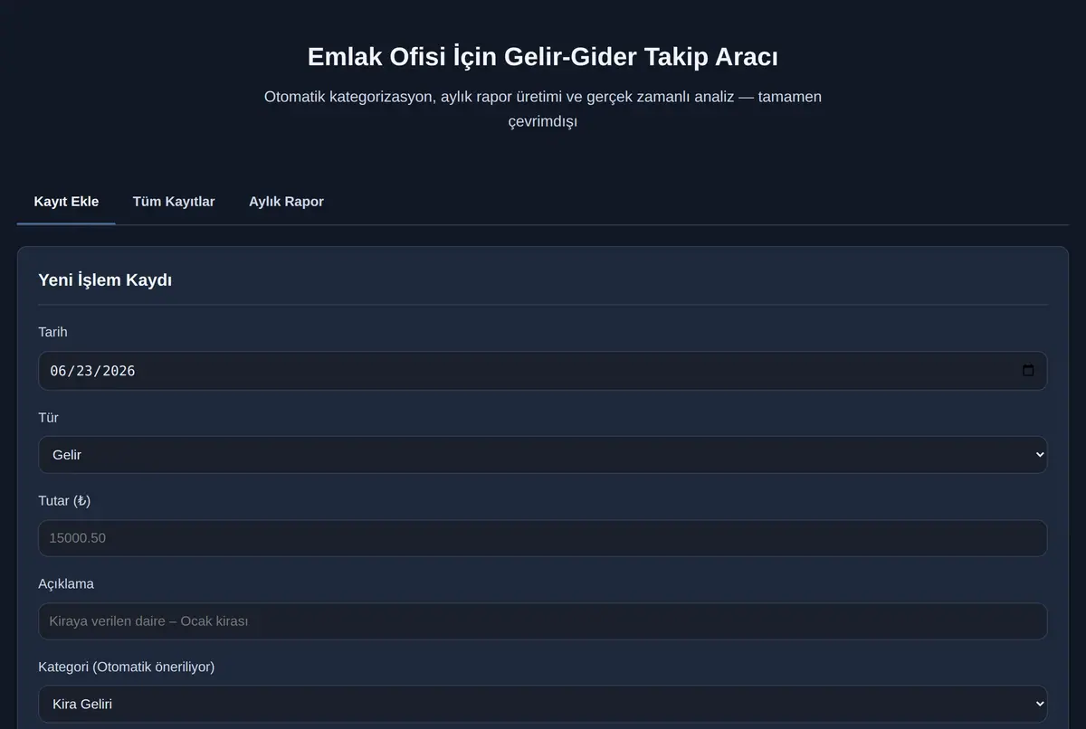 Emlak Ofisi İçin Gelir-Gider Takip Aracı ekran görüntüsü 2