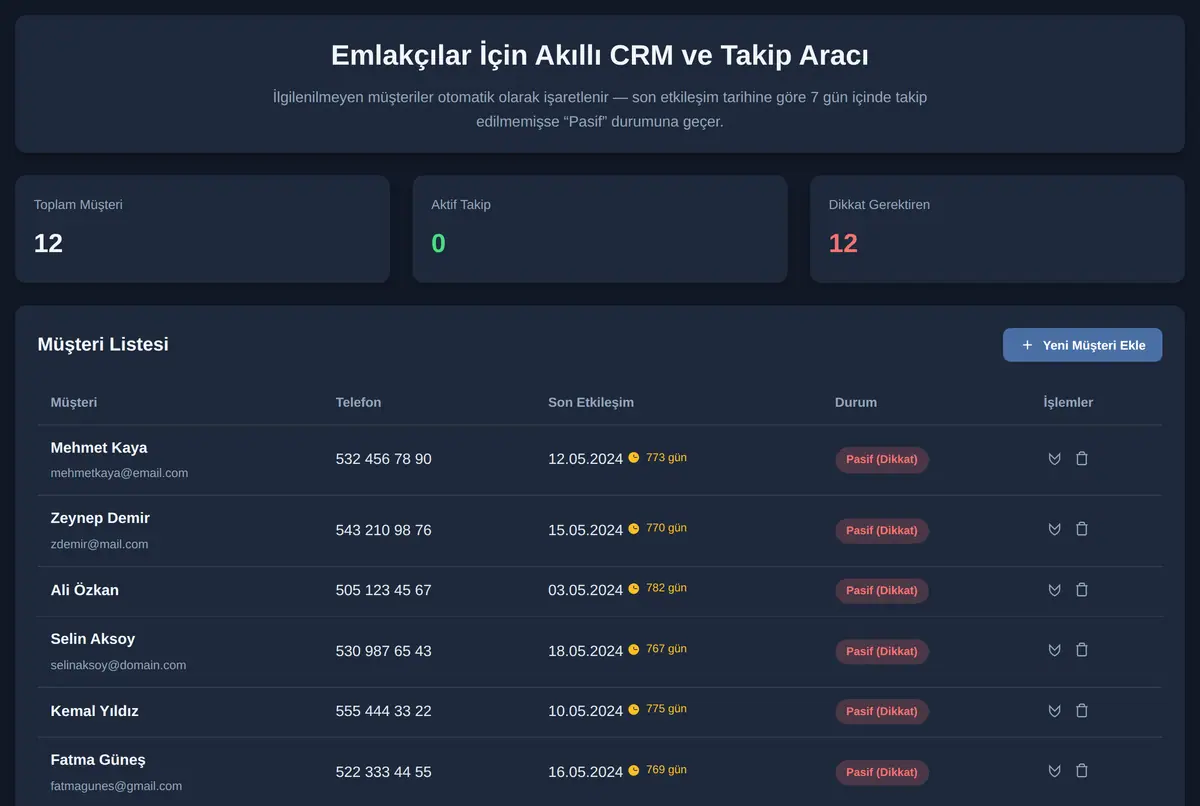 Emlakçılar İçin Akıllı CRM ve Takip Aracı ekran görüntüsü 2