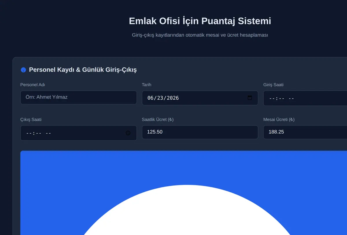 Emlak Ofisi İçin Puantaj Sistemi ekran görüntüsü