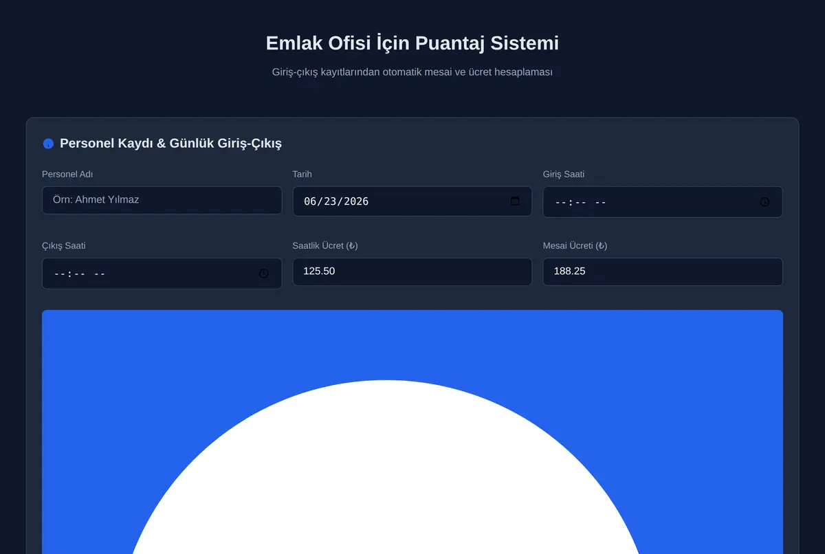 Emlak Ofisi İçin Puantaj Sistemi ekran görüntüsü 2
