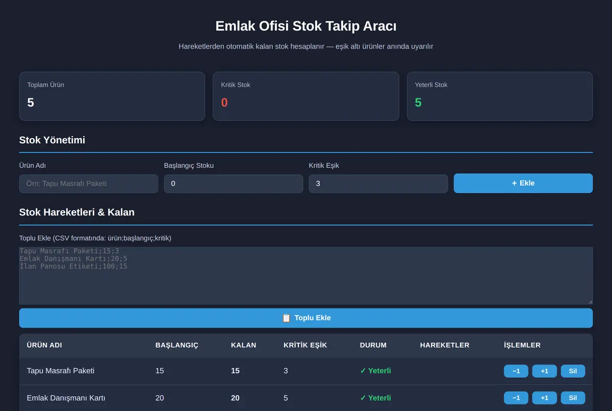 Emlak Ofisi Stok Takip Aracı ekran görüntüsü 2