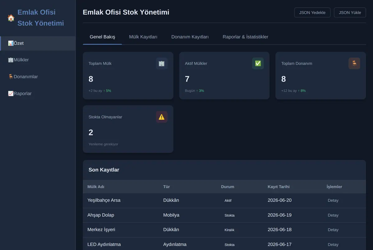Emlak Ofisi Stok Yönetimi ekran görüntüsü 2