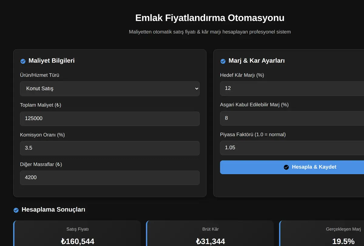 Emlak Fiyatlandırma Otomasyonu ekran görüntüsü