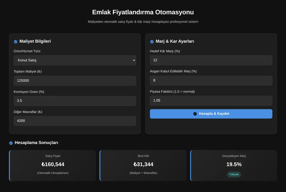 Emlak Fiyatlandırma Otomasyonu ekran görüntüsü 2