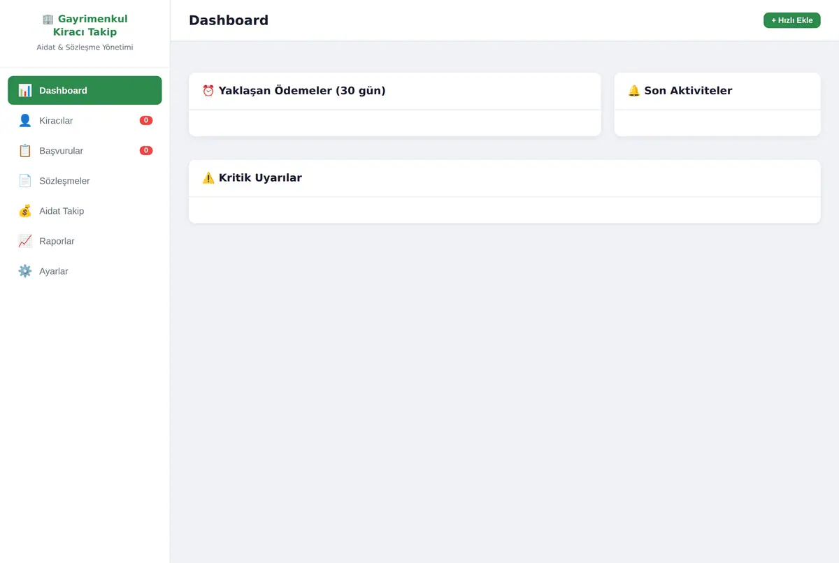 Gayrimenkul Kiracı Takip ve Aidat Yönetim Aracı ekran görüntüsü 2