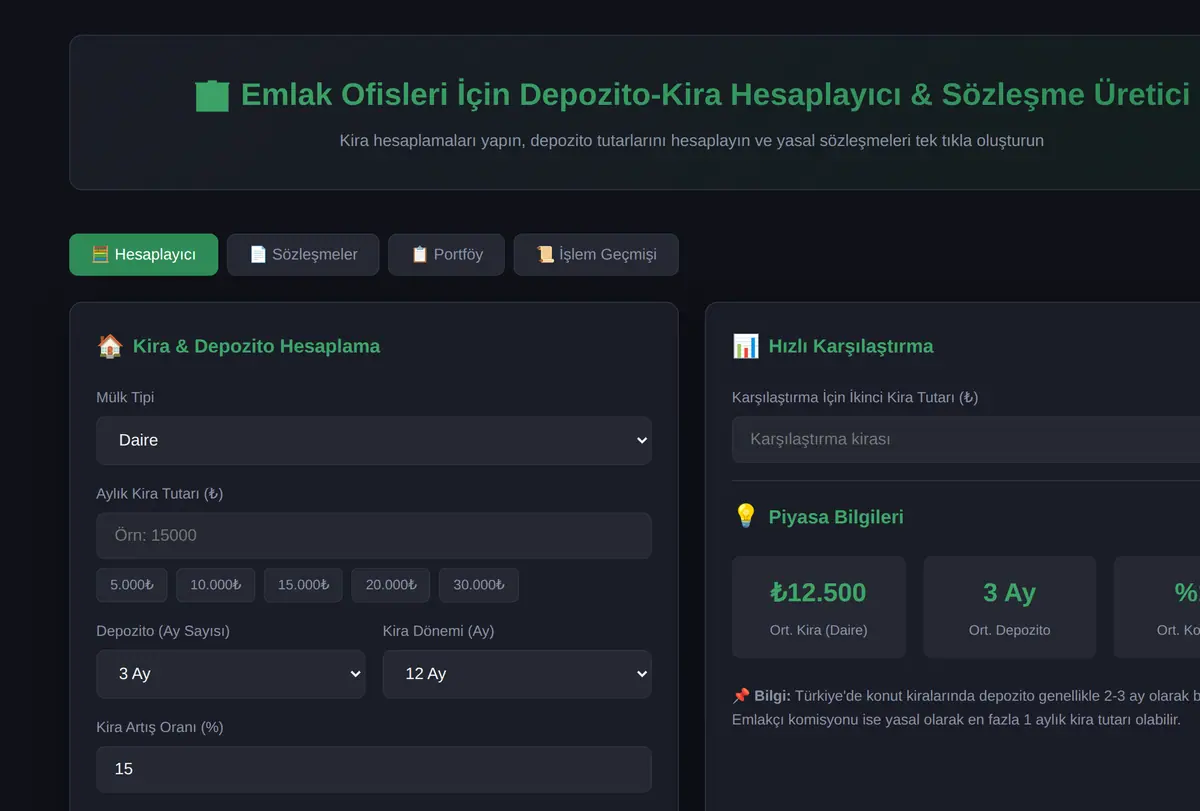 Emlak Ofisleri İçin Depozito-Kira Hesaplayıcı & Sözleşme Üretici ekran görüntüsü