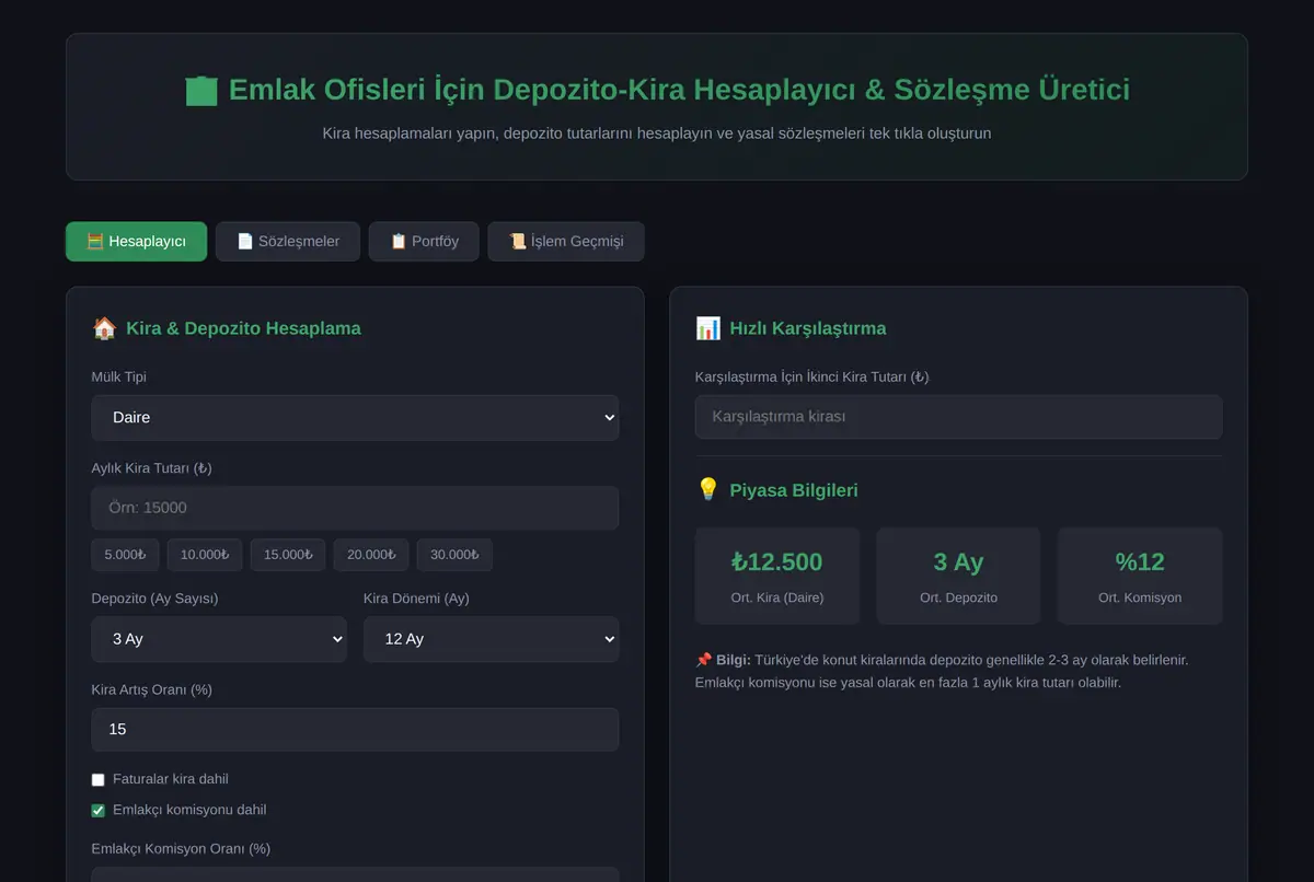 Emlak Ofisleri İçin Depozito-Kira Hesaplayıcı & Sözleşme Üretici ekran görüntüsü 2