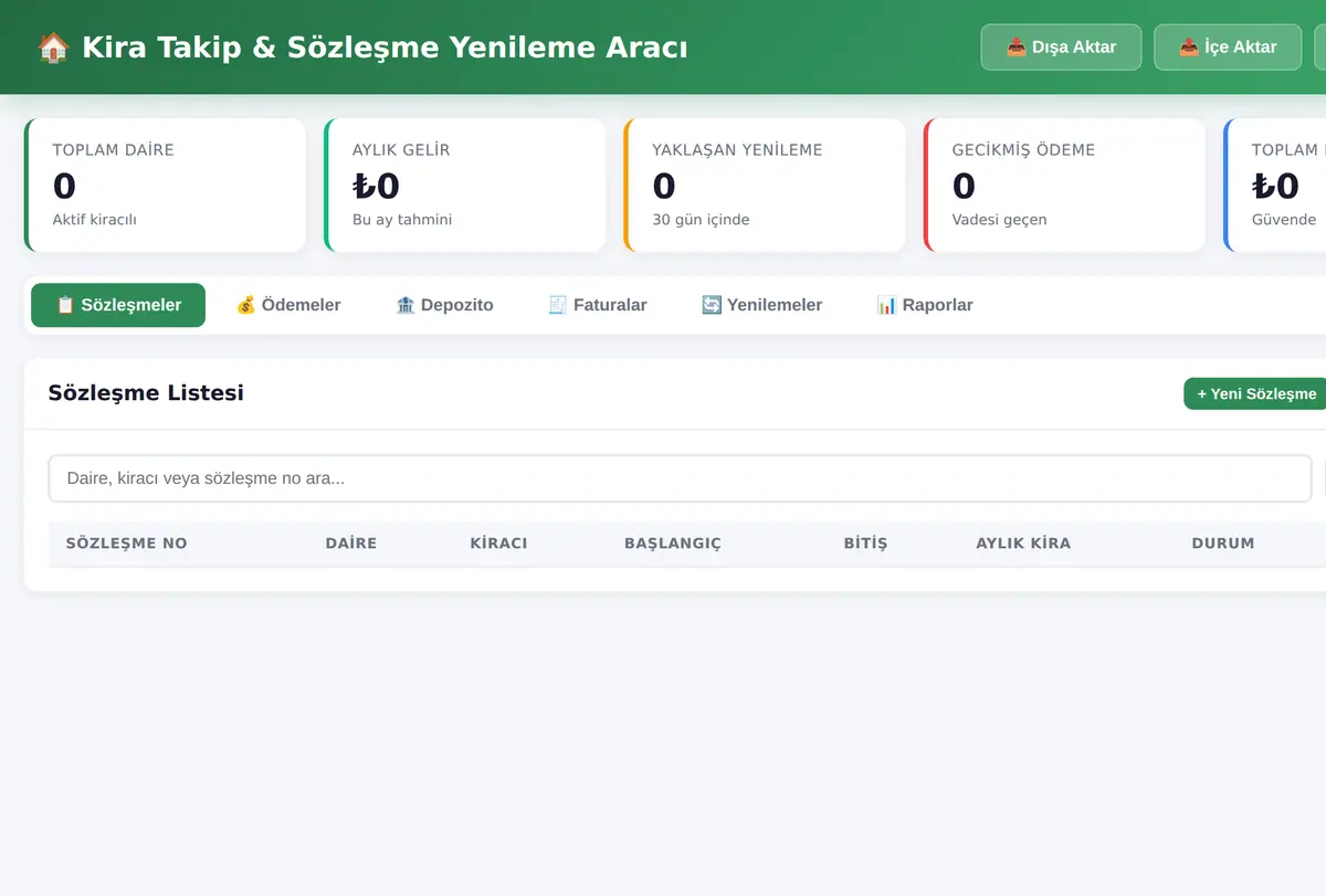 Kira Takip & Sözleşme Yenileme Aracı ekran görüntüsü