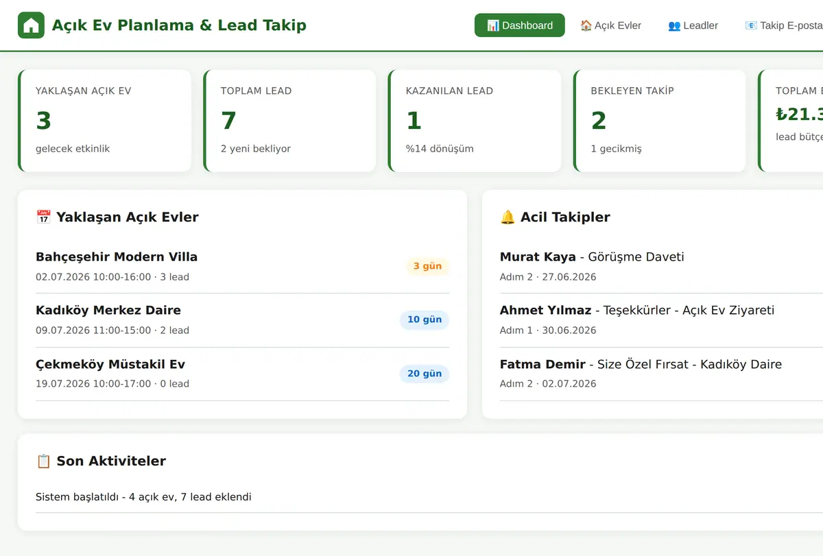 Açık Ev Planlama & Lead Takip Aracı ekran görüntüsü